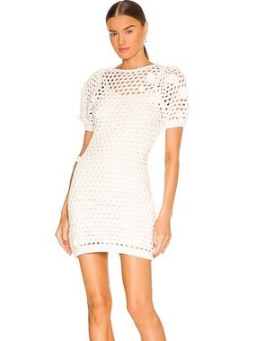 Something Navy Crochet Knit Flower Dress Medium